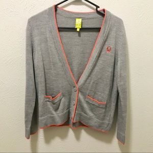 Grey Cardigan Jacket With Pink Accents